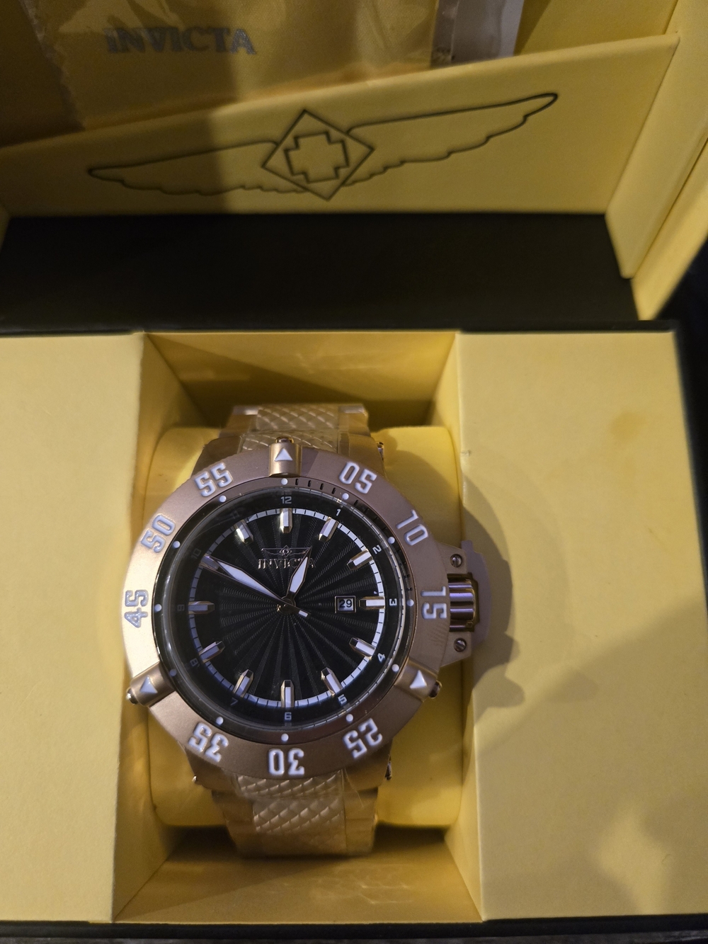 Invicta Gold Tone Men's Dive Watch with Black Dial